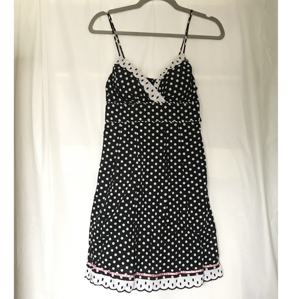 Blue V-Neck Polka Dot Cami Dress w/ Pink trim Sz 3